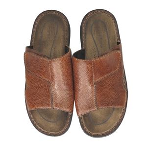Club Room Men's Tahoe Brown Pebble Leather Slip-on Sandals Size 10